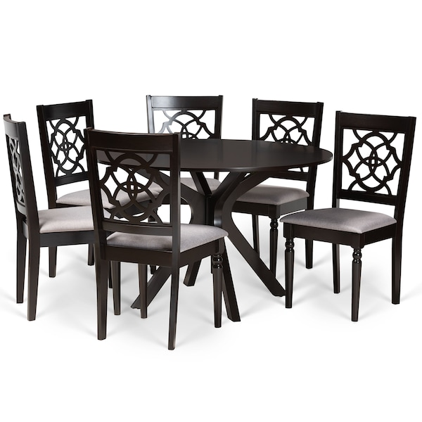 Baxton Studio Sadie Modern and Contemporary Grey Fabric and Dark Brown Finished Wood 7-Piece Dining Set 174-10536-10894-Zoro - main